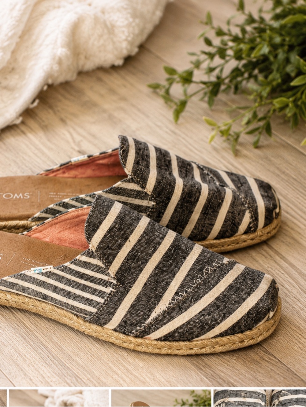 TOMS Womens Size 7 Nova Espadrille Mules In Black Cabana Stripes Canvas Slip On